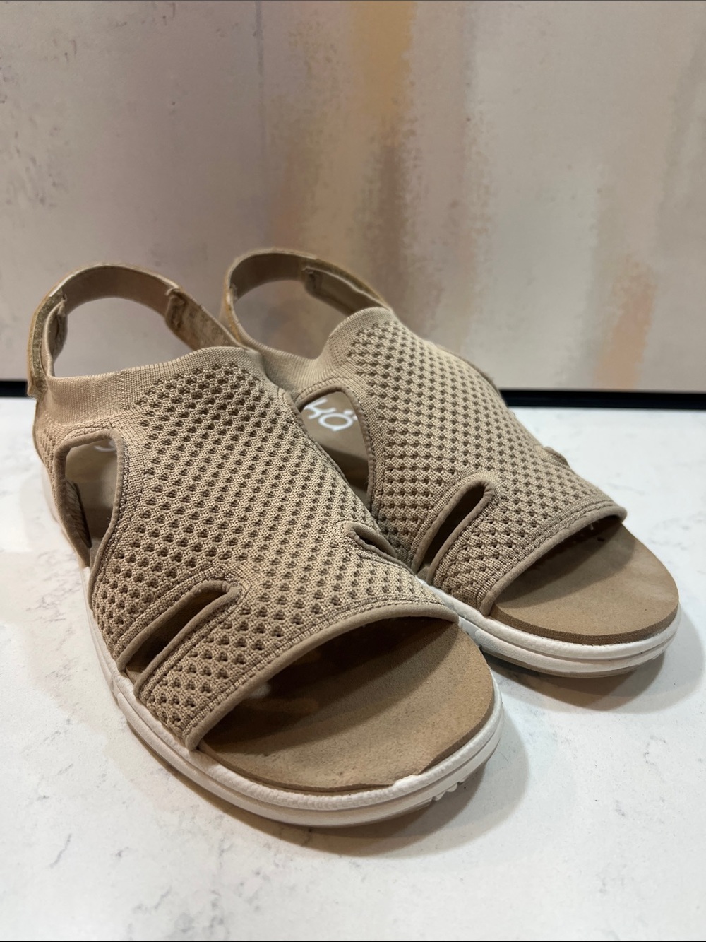 Ryka Micha Stretch Knit Cream Velcro Sport Sandals size 8